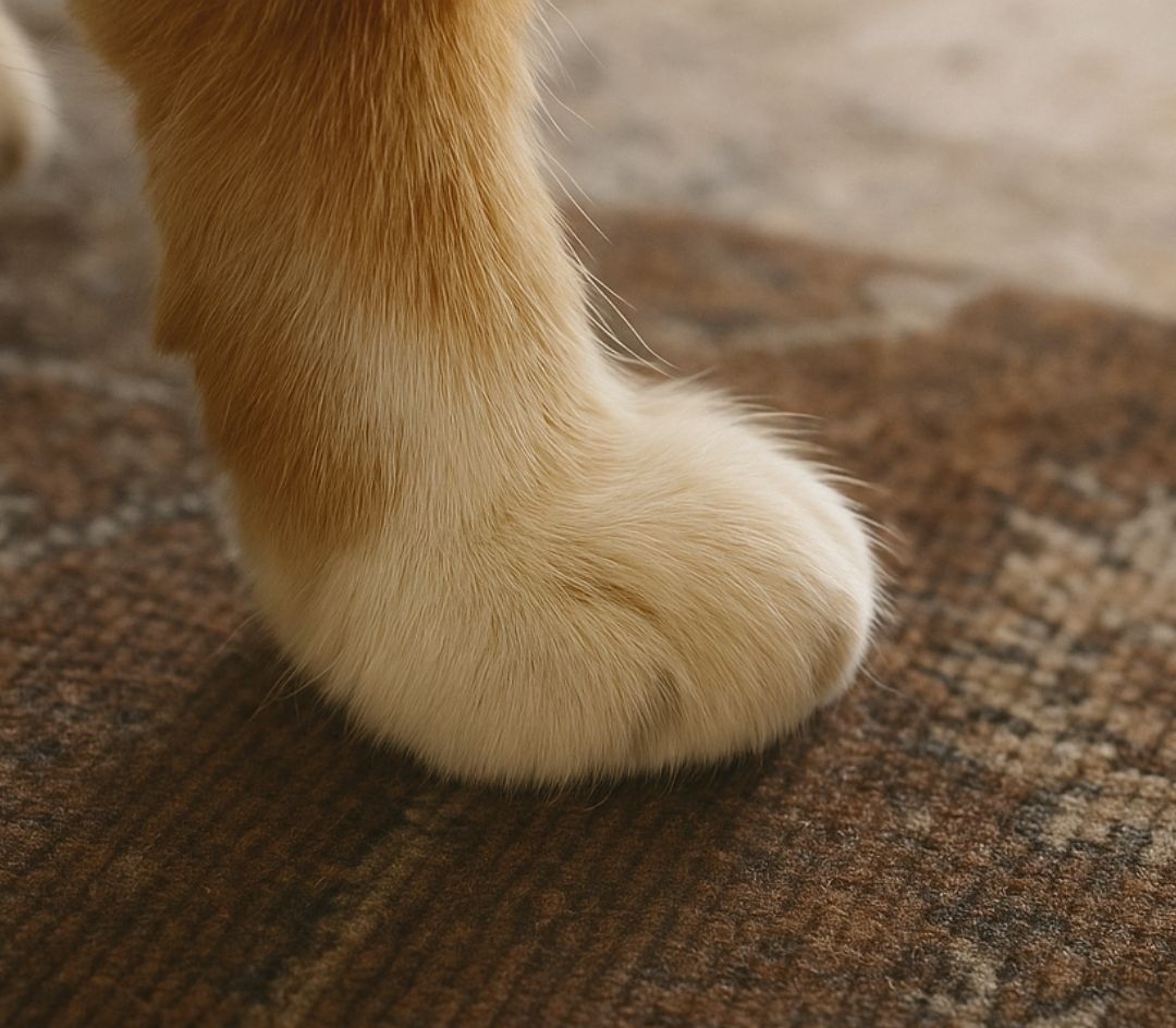 Cat paw on a patterned rug